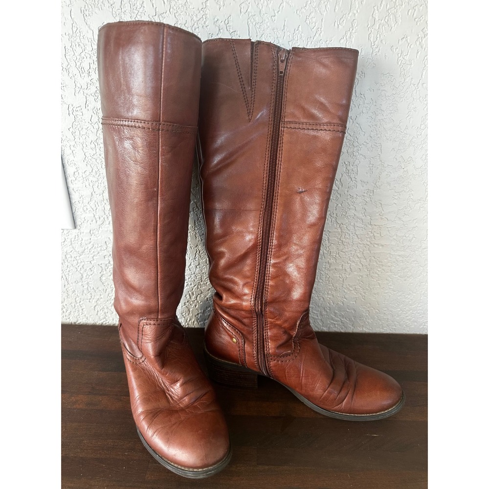 Audrey Brooke Riding Boots‎ Leather Brown Zip Knee High Women SZ 7